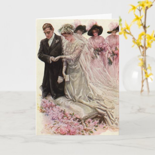  Victoriaans bruiloft-ceremonie Bride en Groom Kaart (Gele Bloem)