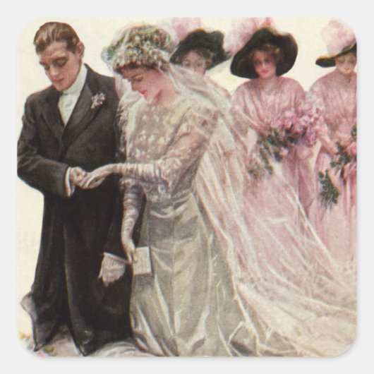  Victoriaans bruiloft-ceremonie Bride en Groom Vierkante Sticker (Voorkant)