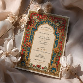 Victoriaans bruiloft Rood & Goud Bloemaccenten Kaart