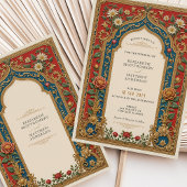 Victoriaans bruiloft Rood & Goud Bloemaccenten Kaart