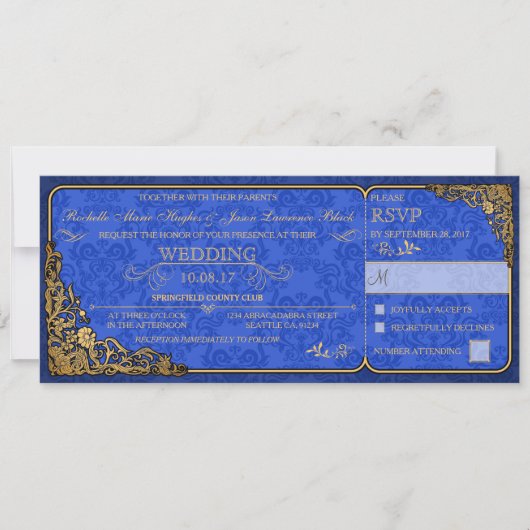Victoriaans bruiloft ticket uitnodiging (royal blu (Voorkant)
