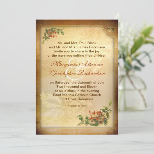  Victoriaans bruine leeftijd huwelijksuitnodiginge Kaart (Staand voorkant)