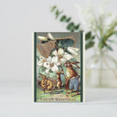  Victoriaans Bunnies Pasen Feestdagenkaart (Staand voorkant)