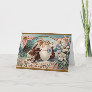 Victoriaans Bunny Egg Levering Paas Wenskaart Feestdagen Kaart