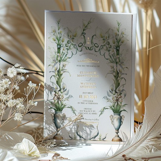 Victoriaans Calla Lily Elegance bruiloft uitnodigi Folie Uitnodiging