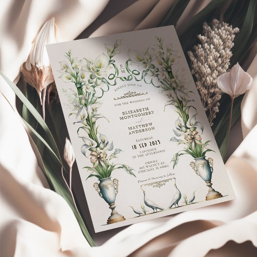 Victoriaans Calla Lily Elegance bruiloft uitnodigi Folie Uitnodiging