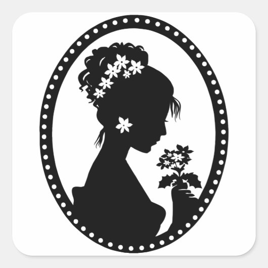 Victoriaans Cameo Silhouette Vierkante Sticker (Voorkant)