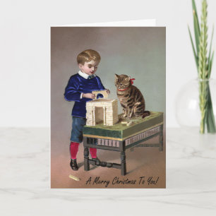 Victoriaans Cat Art Kerst Kaart