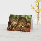 Victoriaans Cat Christmas Kaart Helena Maguire (Gele Bloem)