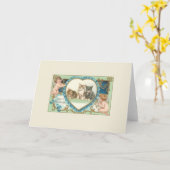Victoriaans Cat en Cherub Note Kaart (Gele Bloem)