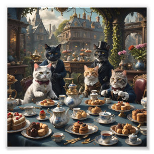Victoriaans Cats Tea Party Foto Afdruk