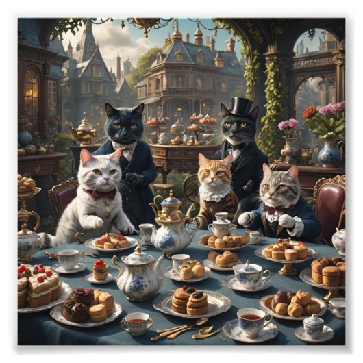 Victoriaans Cats Tea Party Foto Afdruk (Voorkant)