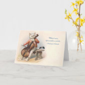 Victoriaans cello-spelende kat kaart (Gele Bloem)