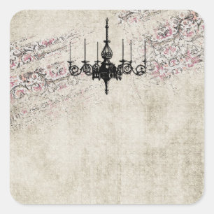 Victoriaans Chandelier Shabby Chic Damask Vierkante Sticker