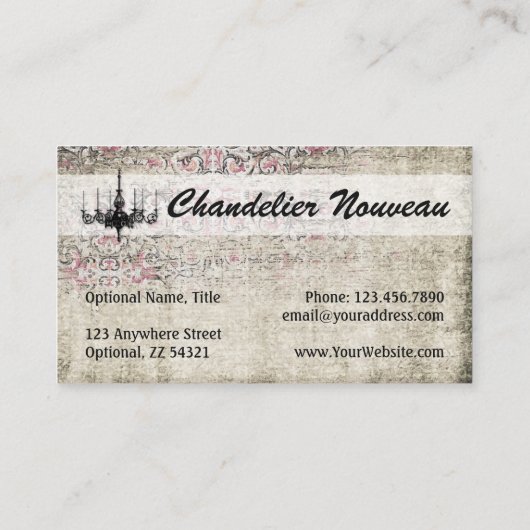 Victoriaans Chandelier Shabby Chic  Damask Visitekaartje (Achterkant)