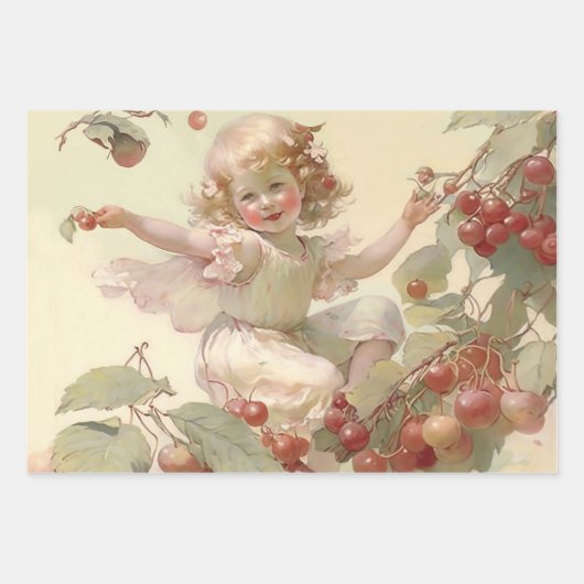 Victoriaans "Cherry Fairy" in een fruitboom Inpakpapier Vel (Voorkant)