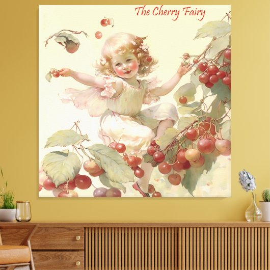 Victoriaans "Cherry Fairy" in een Poster van fruit Canvas Afdruk (Insitu (Woonkamer))