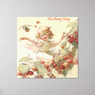 Victoriaans "Cherry Fairy" in een Poster van fruit Canvas Afdruk