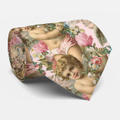 Victoriaans Cherub en Rozen, roze Floral Stropdas (Opgerold)