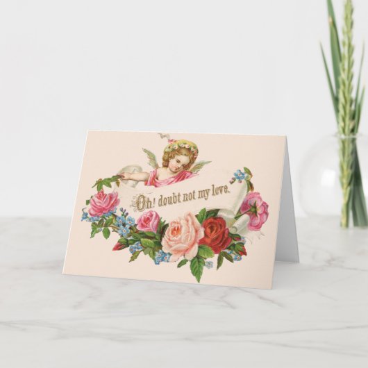 Victoriaans Cherub en Rozen Valentijn Feestdagen Kaart (Voorkant)