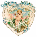 Victoriaans Cherub fotosculptuur Staand Fotobeeldje<br><div class="desc">Charmante  cherub omgeven door harten en bloemen op een  uitsparing.</div>