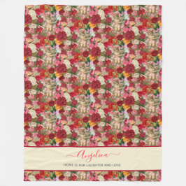 Victoriaans Cherubs en Rozen  stijlpatroon Fleece Deken