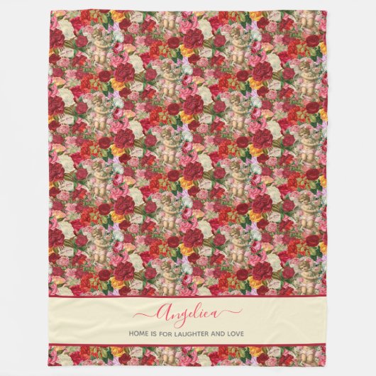 Victoriaans Cherubs en Rozen stijlpatroon Fleece Deken (Voorkant)