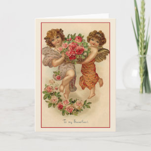Victoriaans Cherubs en Rozen Valentijn Feestdagen Kaart
