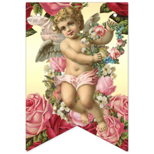 Victoriaans Cherubs en Rozen  Verjaardag Vlaggetjes