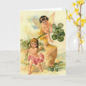 Victoriaans Cherubs St. Patrick's Day Kaart (Gele Bloem)