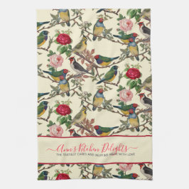 Victoriaans Chintzy Birds en Rozen Patroon Theedoek