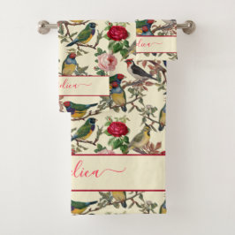 Victoriaans Chintzy Retro Vogels en Rozen Patroon Bad Handdoek