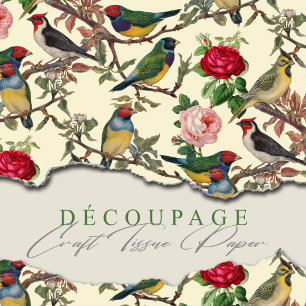 Victoriaans Chintzy Vogels en Rozen Pattern  Tissuepapier