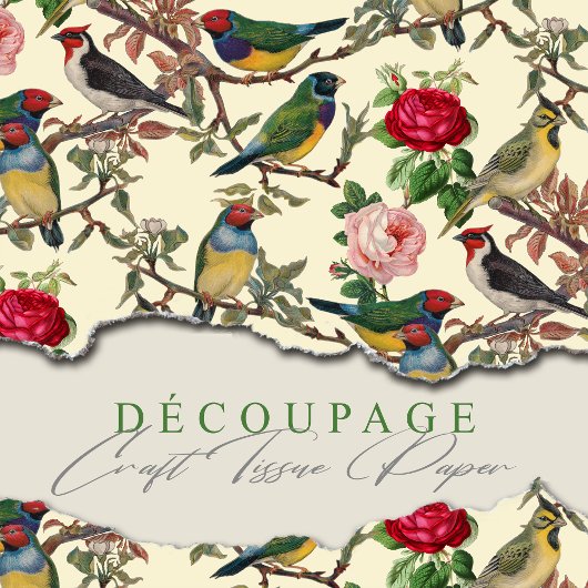 Victoriaans Chintzy Vogels en Rozen Pattern  Tissuepapier