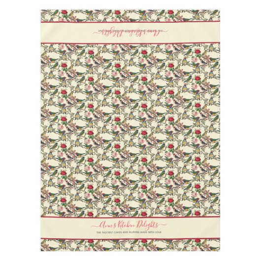 Victoriaans Chintzy Vogels en Rozen  Stijl Tafelkleed (Voorkant)