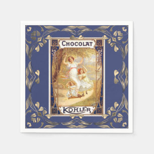Victoriaans chocolade advertentie blauw goud servet