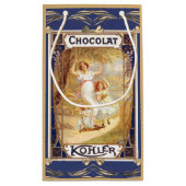 Victoriaans chocolade advertentie elegant blauw klein cadeauzakje (Achterkant)