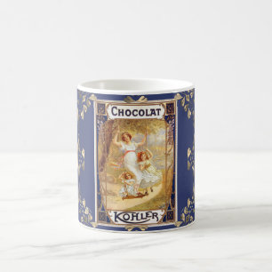 Victoriaans chocolade cacao label elegante reclame koffiemok