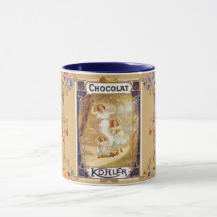 Victoriaans chocolade cacao label elegante reclame mok