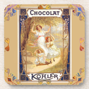 Victoriaans chocolade-etiket bloemig elegant bier onderzetter