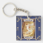 Victoriaans chocoladeetiket floral elegant blauw g sleutelhanger (voorkant)