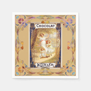 Victoriaans chocoladeetiket florale elegant tas go servet