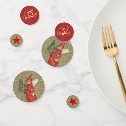 Victoriaans Christmas Angel Little Tree Red Stars Confetti (Groep)