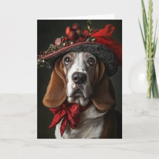 Victoriaans Christmas Basset Hound Feestdagen Kaart (Voorkant)