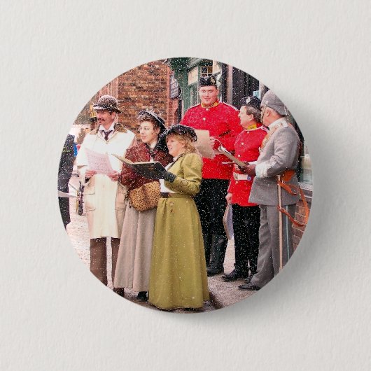 VICTORIAANS CHRISTMAS CAROL SINGERS RONDE BUTTON 5,7 CM (Voorkant)