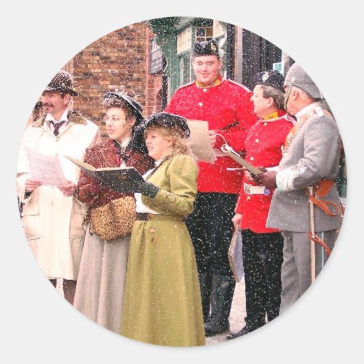 VICTORIAANS CHRISTMAS CAROL SINGERS RONDE STICKER (Voorkant)