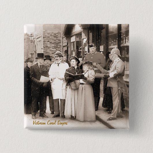 Victoriaans CHRISTMAS CAROL SINGERS Vierkante Button 5,1 Cm (Voorkant)