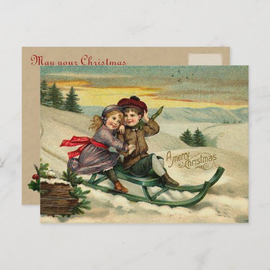 Victoriaans Christmas Sledding Briefkaarten (Voorkant / Achterkant)