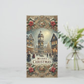 Victoriaans Christmas Village Flat Holiday Kaart (Staand voorkant)