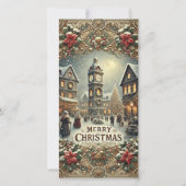 Victoriaans Christmas Village Flat Holiday Kaart (Voorkant)